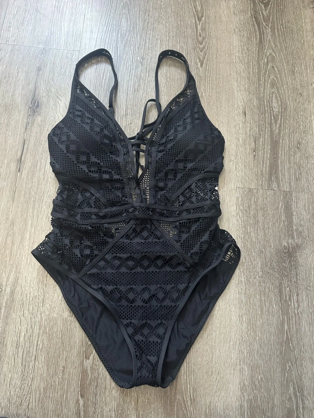 NWT Color Play One-Piece Swimsuit by Rebecca Virtue black Large Plunging V-Neck